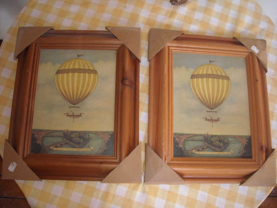 Quadros gravuras antigas balao ar quente - novo