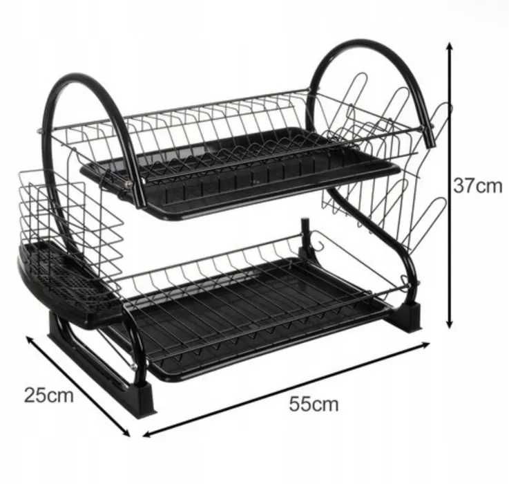 Suszarka do naczyń dwupoziomowa czarna Ruhhy z ociekaczem