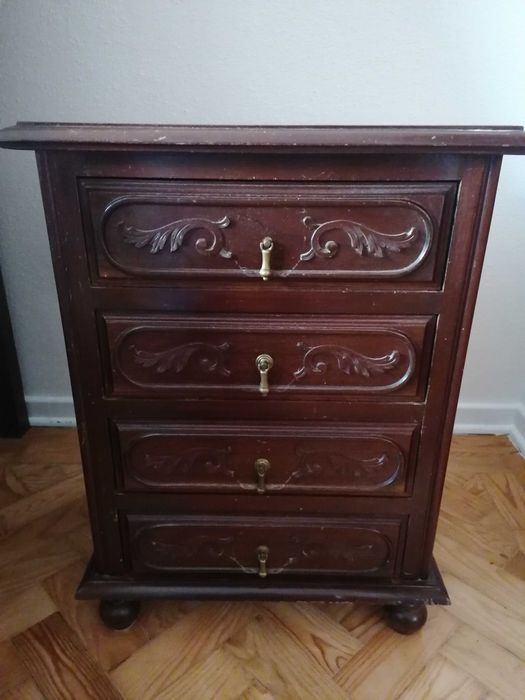 Conjunto cama madeira maciça carvalho 133x183, 2 mesas cabeceira