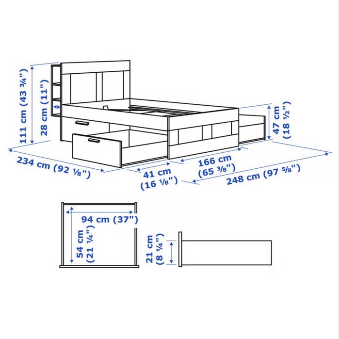 Cama com estrado e cabiceira