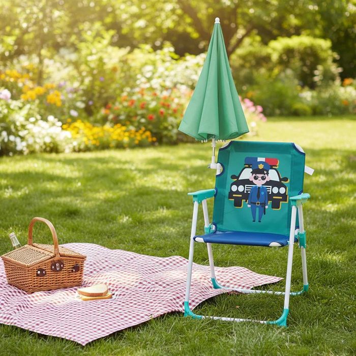 Relaxdays Krzesło Dziecięce Składane Krzesełko Z Parasolem Camping Plaża Ogród Piknik