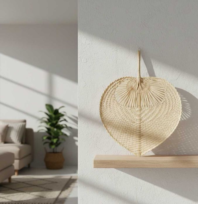 Bambusowy wachlarz na ścianę - ozdoba folk,  boho naturalna dekoracja