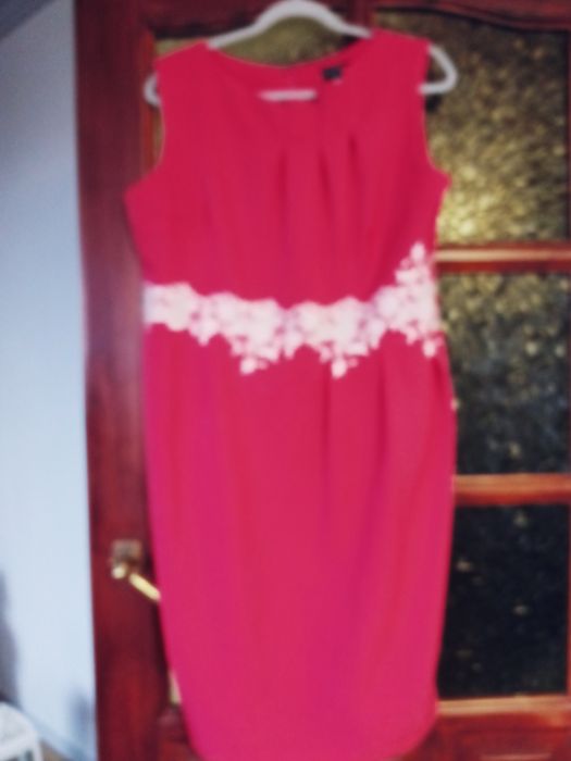 Sukienka damska prosta 48 rozowa z koronka