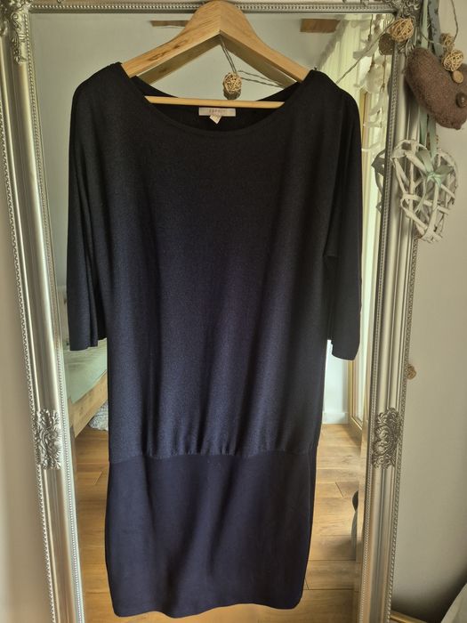 ESPRIT, prosta, granatowa elegancka sukienka, z metalizowaną nicią, 40