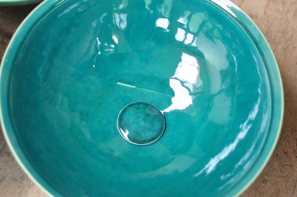 OUTLET & HANDMADE Umywalka ceramiczna nablatowa - 40 cm Emerald Green