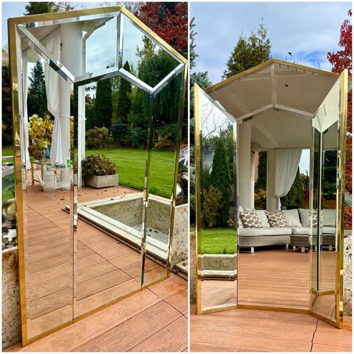 Lustro duze ruchome art deco zlote mosiezne 1980r