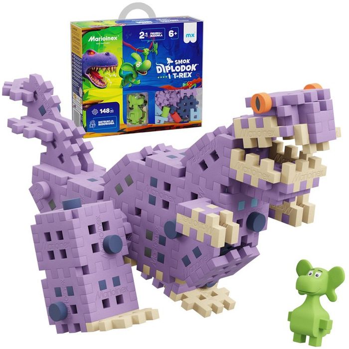 Marioinex Diplodok i T-Rex klocki Mini waffle 148ele + figurka