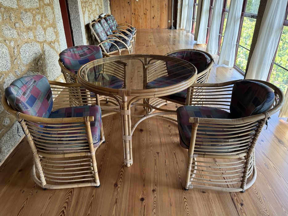 Conjunto de sala completo bambú e vidro