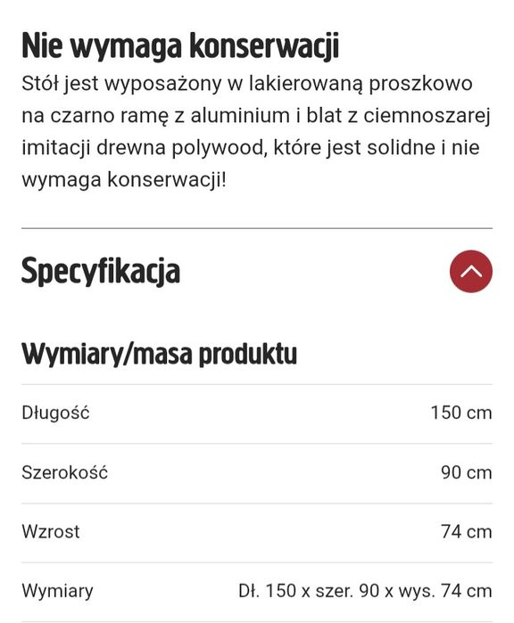 Stół ogrodowy 150x90 dla 6 osób, kolor grafit