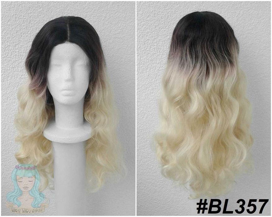 Blond peruka z ciemnym odrostem przedziałek lace front wig cosplay