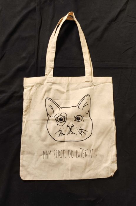 Torba eco z kotem Mam serce do zwierząt – bawełna / len zero waste
