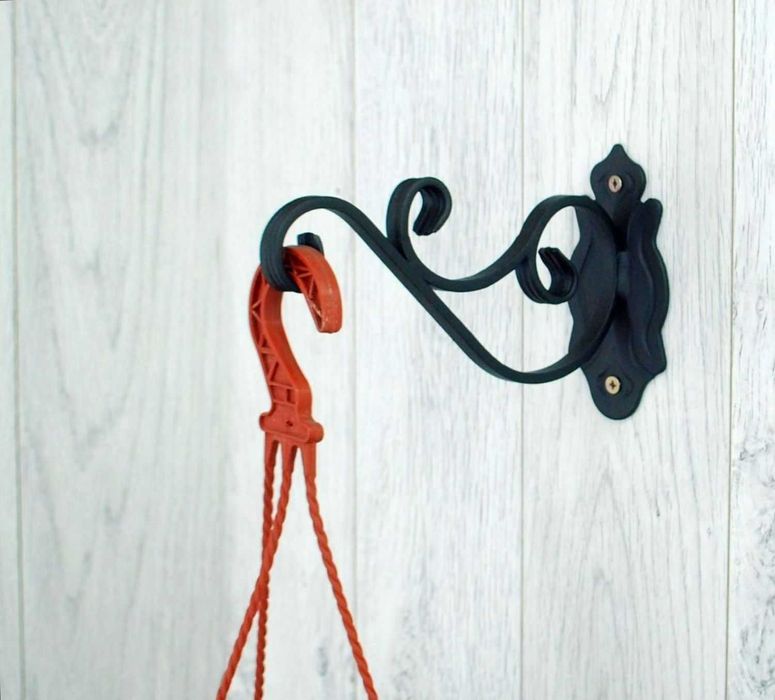 Wieszak Hak Uchwyt metalowy kuty na doniczkę - Czarny RAL 9005 (W72)