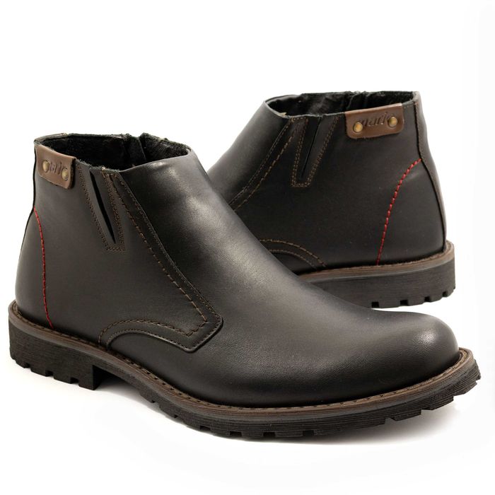 Buty zimowe męskie skórzane ocieplane sztyblety zamek POLSKIE 815br