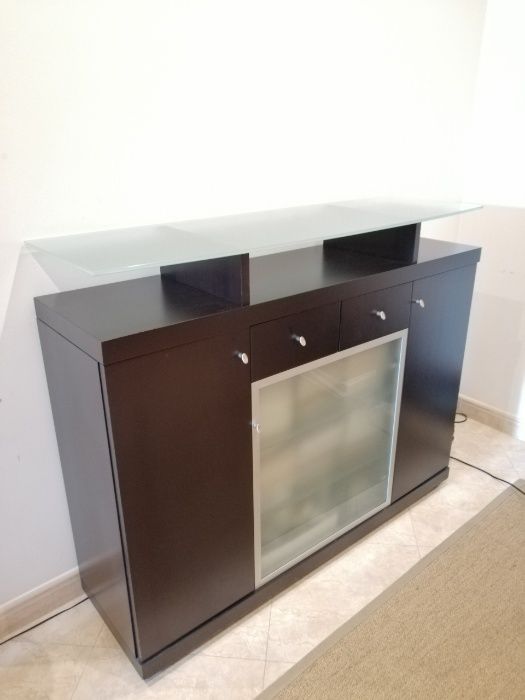 Móvel Entrada consola c/tampo vidro fosco e porta vidro