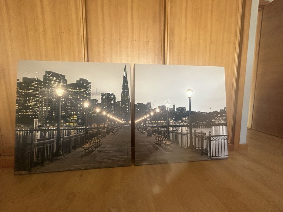 2 quadros com imagem cidade e ponte