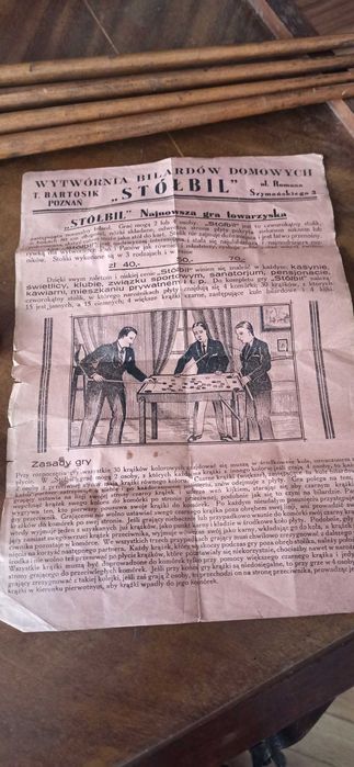 Polski zabytkowy stół bilardowy do grania w karty