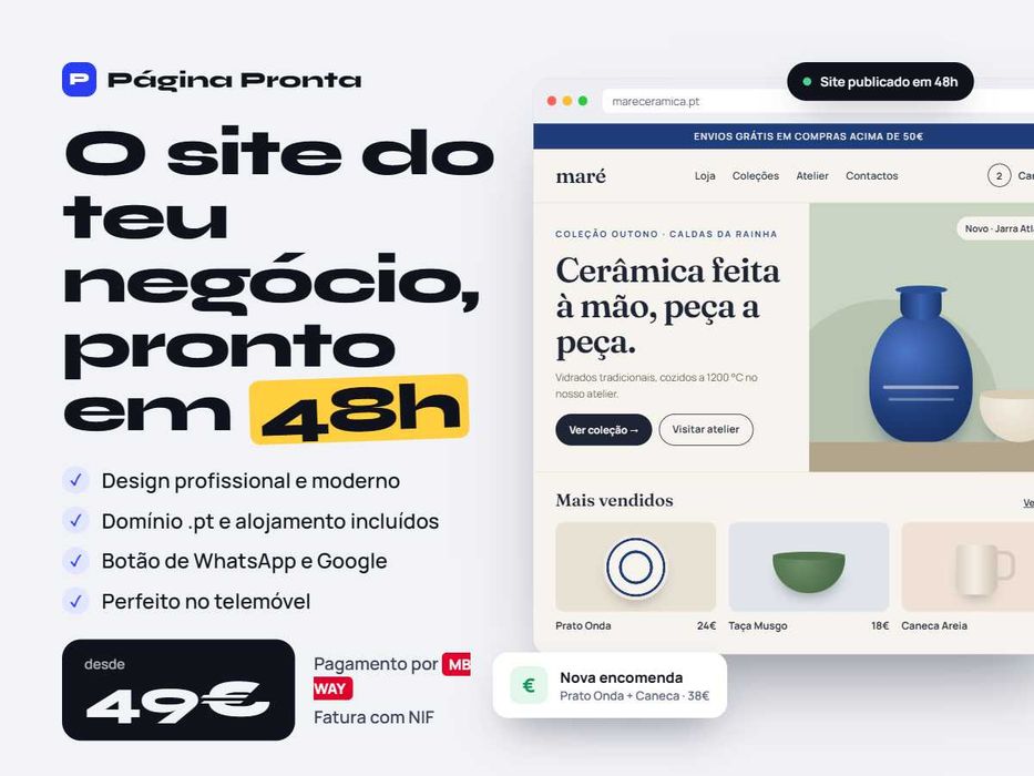 Criação de Sites Profissionais em 48h · Desde 49€ · Domínio incluído