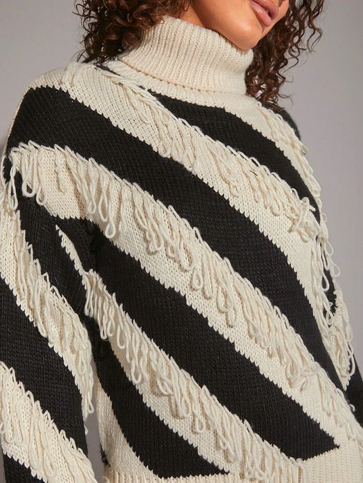 Sweter damski oversized grubyz frędzlami w paski golf casual SHEIN L