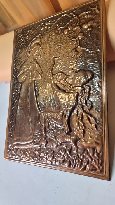 Piękna stara plakieta mosiężna obrazek starocia PRL T27