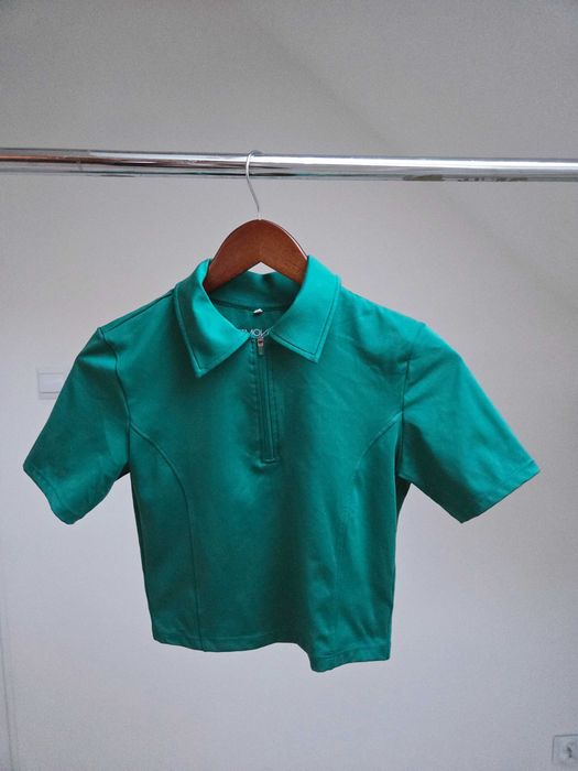 Zielony sportowy top crop polo bluzka na zamek Move