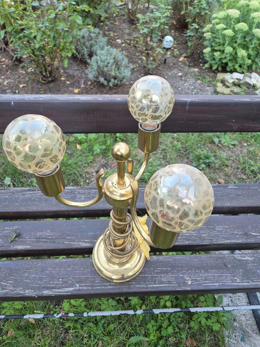 Lampa gabinetowa retro / vintage – mosiądz i ozdobne klosze, lata 70/80
