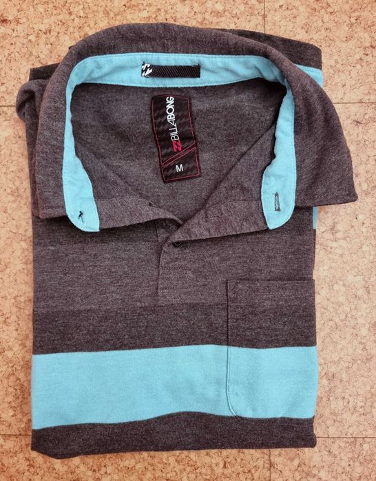 Polo azul e cinzento às riscas Billabong, tamanho M