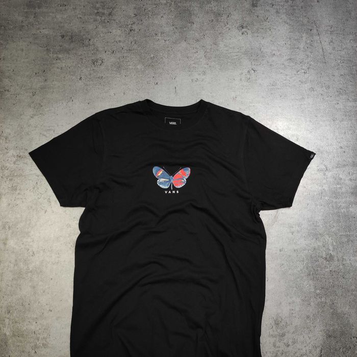 MĘSKA Koszulka Czarna Bawełna Casual MOTYL Premium Vans Skate Logo
