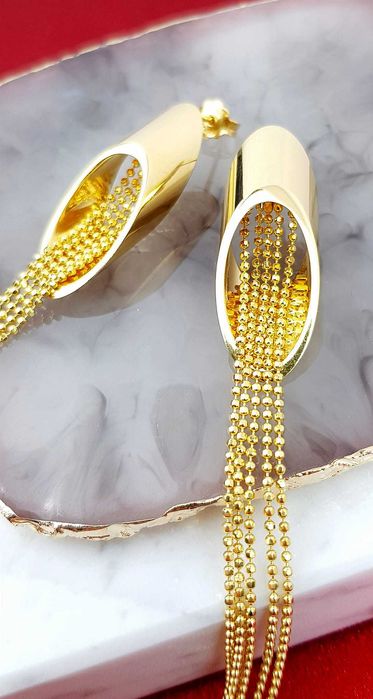 Srebrne pozłacane kolczyki z łańcuszkami