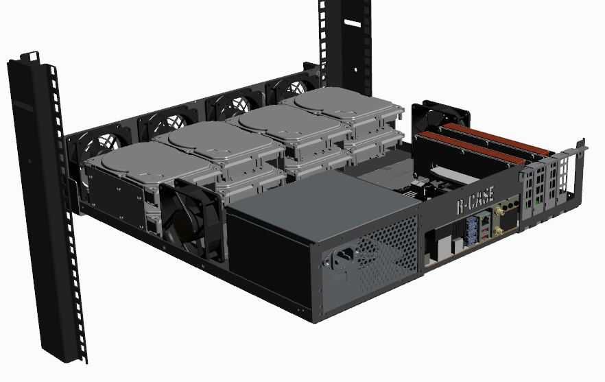 Obudowa RACK 2U do szafy 19 cali R-CASE 12 mITX RAL 8x HDD, 2x SSD, PSU ATX