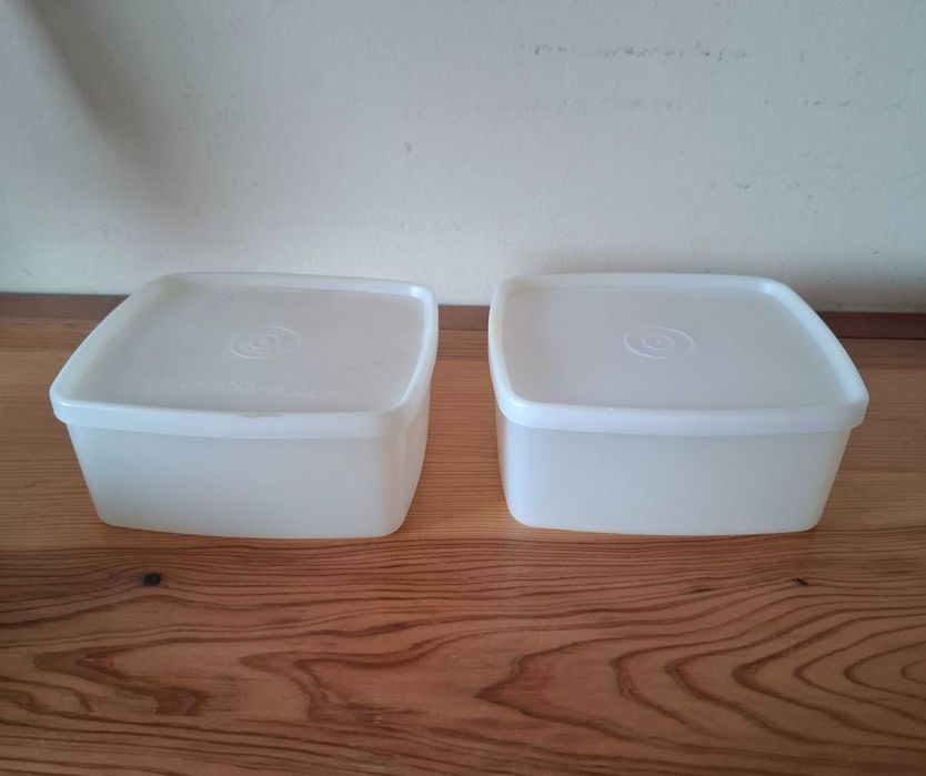 Tupperware - Recipientes / Caixas Brancas e Redondas Verde e Laranja