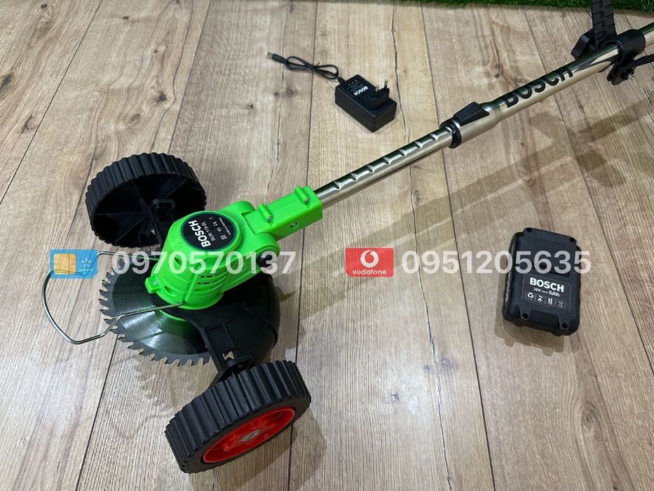 Акумуляторний триммер BOSCH BUR187BL 36V 6Ah + насадка колеса