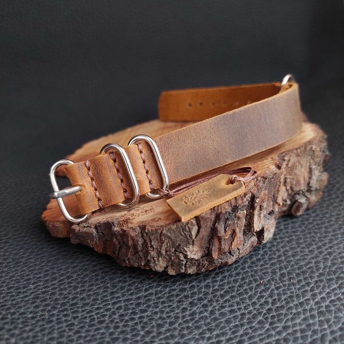 Кожаные Ремешки Нато Зулу «NIKAZ» для часов 18, 20, 22, 24мм (N007)