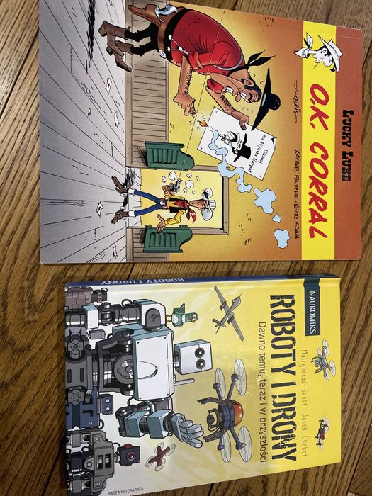 Zestaw komiks Lucky luke i ksiazka Roboty i drony