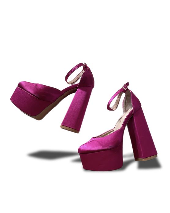 Buty koturn satyna róż platforma 37 Cucco