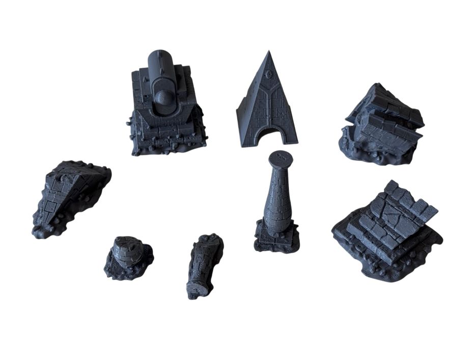 Egipski Zestaw Dekoracyjny – Piramida, Kolumna, Ołtarz, Sarkofag i Ruiny, 8 Elementów, druk 3D do gier RPG, bitewnych, dioram