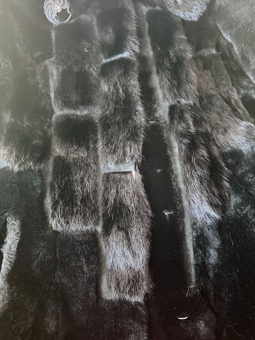 Шуба мутон з норкою 110 см