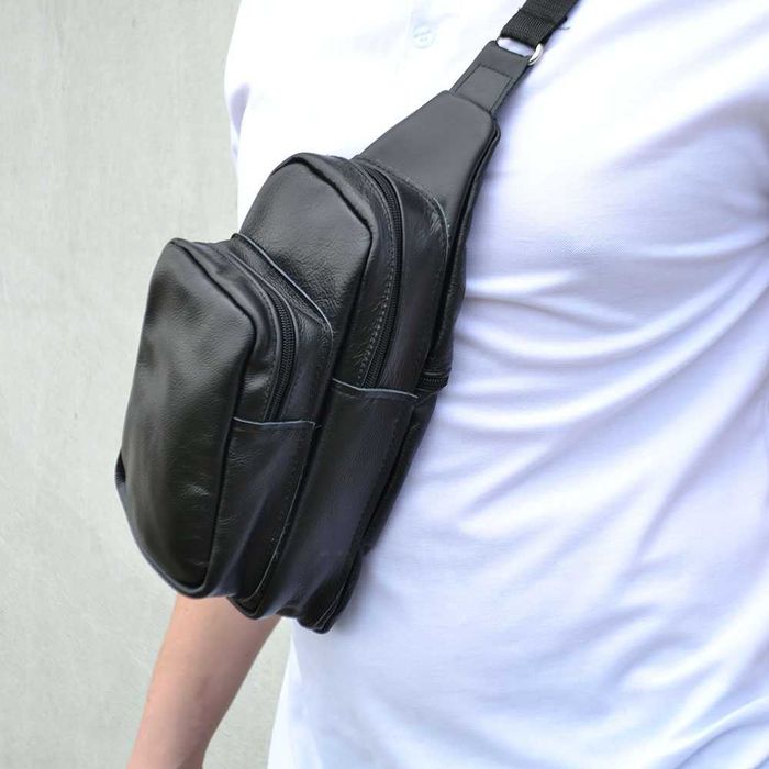 Стильна шкіряна чоловіча слінг сумка, через плече, з натуральної шкіри