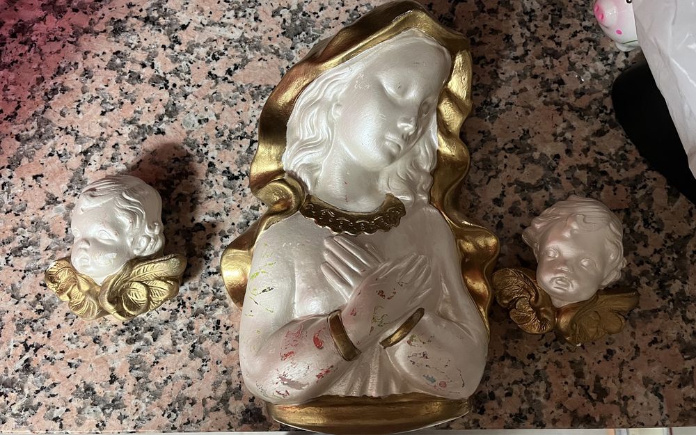 Our Lady and 2 hand-painted angel heads