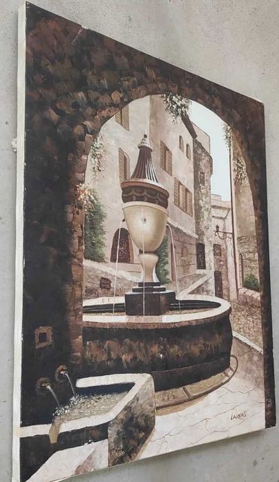 Fonte no centro da aldeia - Pintura a óleo sobre tela - Quadro