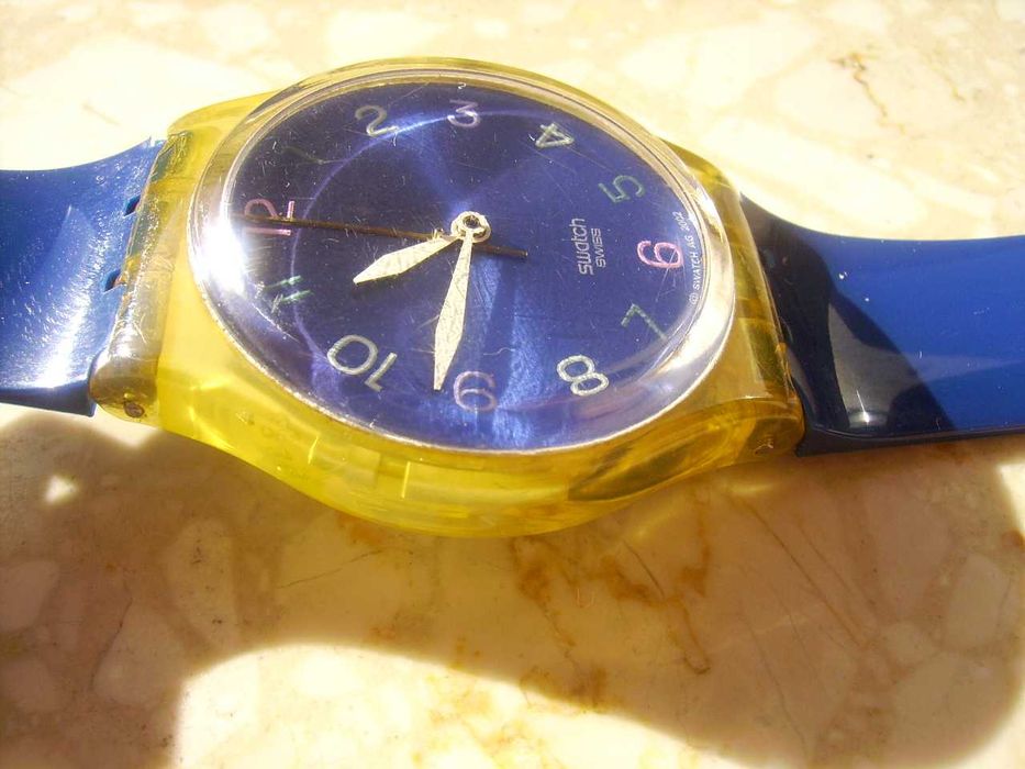Zegarek Swatch gn209 Swiss Made uszkodzony + niebieski pasek oryginał stan bardzo dobry + pudełko bez baterii