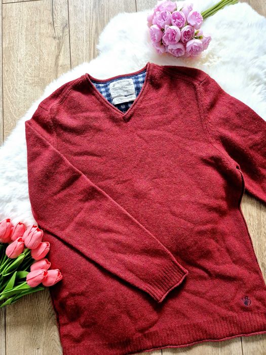 sweter męski w serek wełniany wełna jagnięca White Stuff XL 42