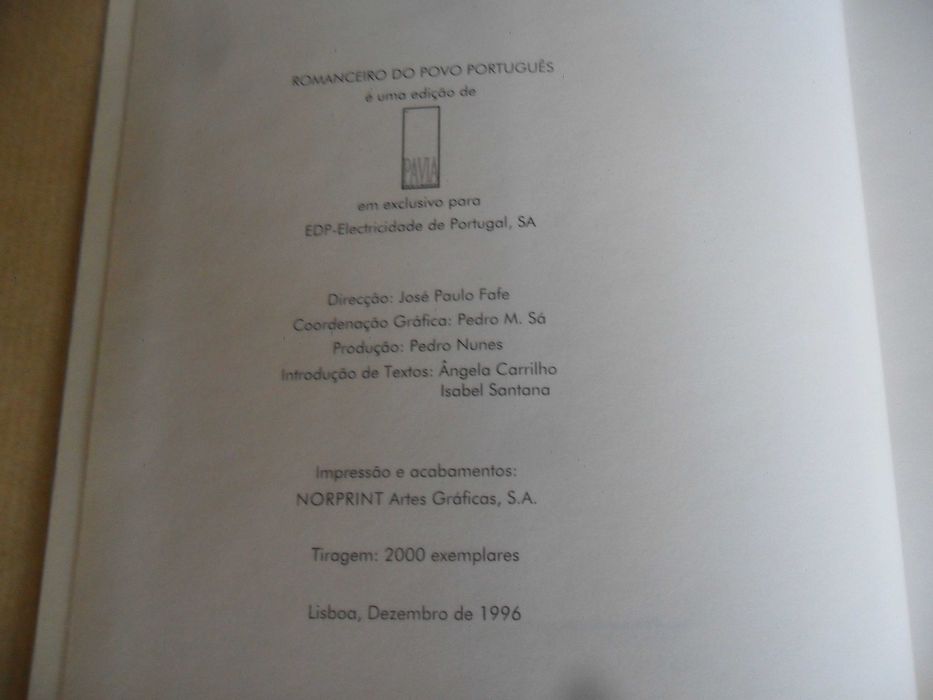 "ROMANCEIRO DO POVO PORTUGUÊS" - Dir. José Paulo Fafe - 1ª Edição 1996