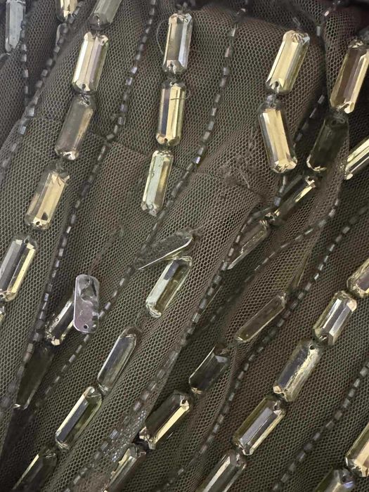 Warehouse Sukienka maxi oliwkowa kamienie galamour wesele S/M GRATIS