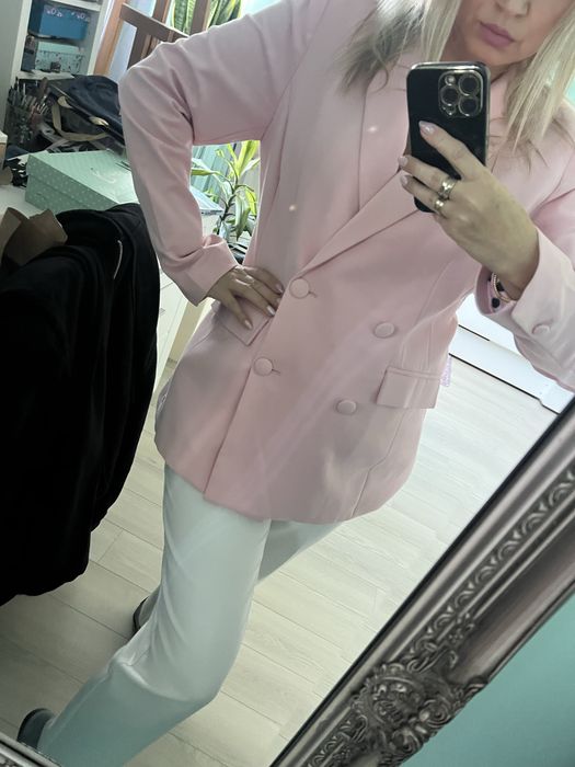 Marynarka jasno różowa pink dwurzędowa r. L