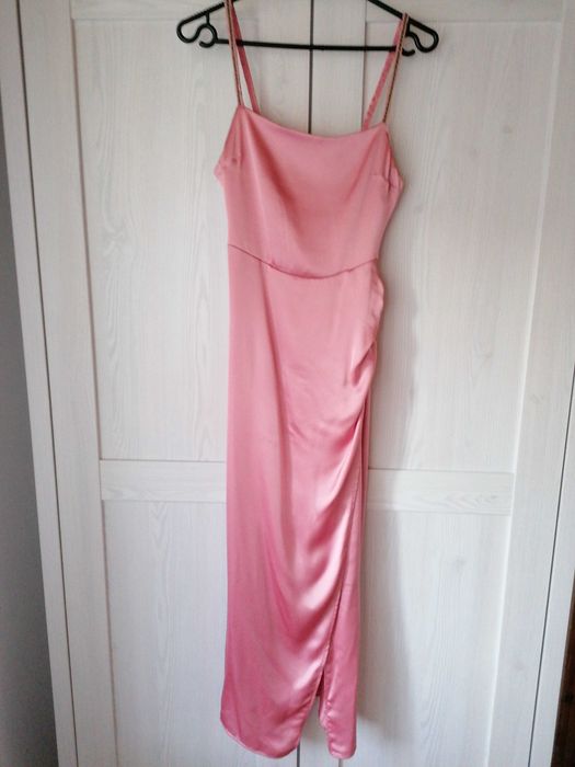 Sukienka satynowa z ozdobnymi ramiączkami na wesele,urodziny -roz-XS.