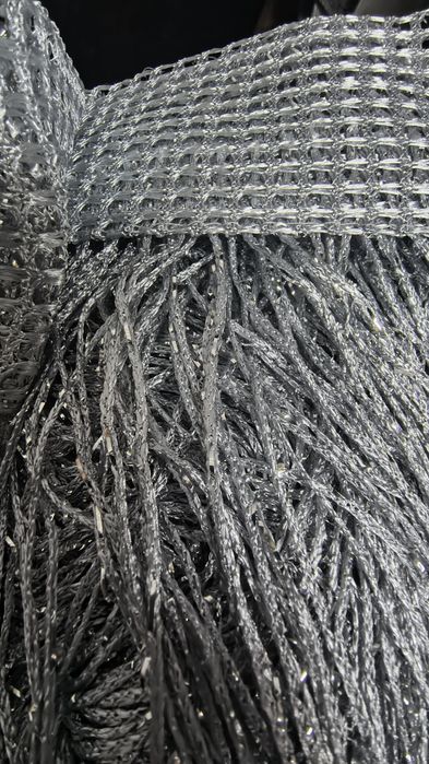 Firany makarony 300x250cm białe srebrne