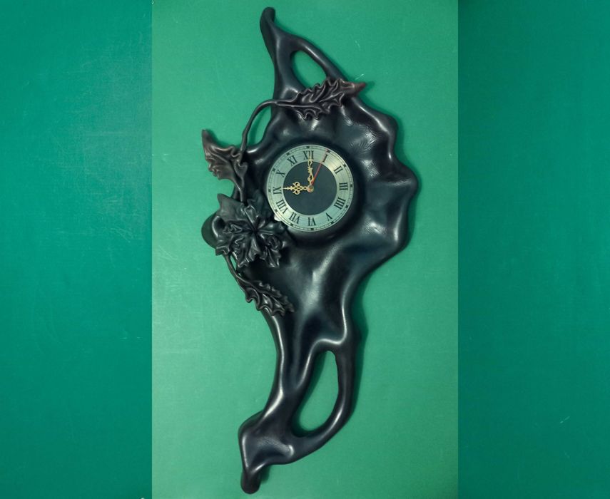 Duży ZEGAR efektowny Oprawa ze skóry 93x43x10 sprawny z PRL