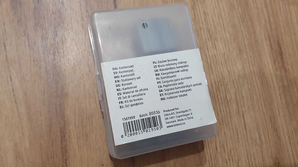 Mini zestaw biurowy nożyczki, taśma klejąca, zszywacz