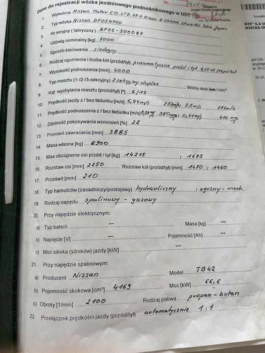 OKAZJA Wózek widłowy NISSAN 7t