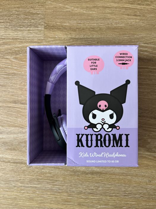 Fioletowe słuchawki uszka Kuromi Sanrio przewodowe